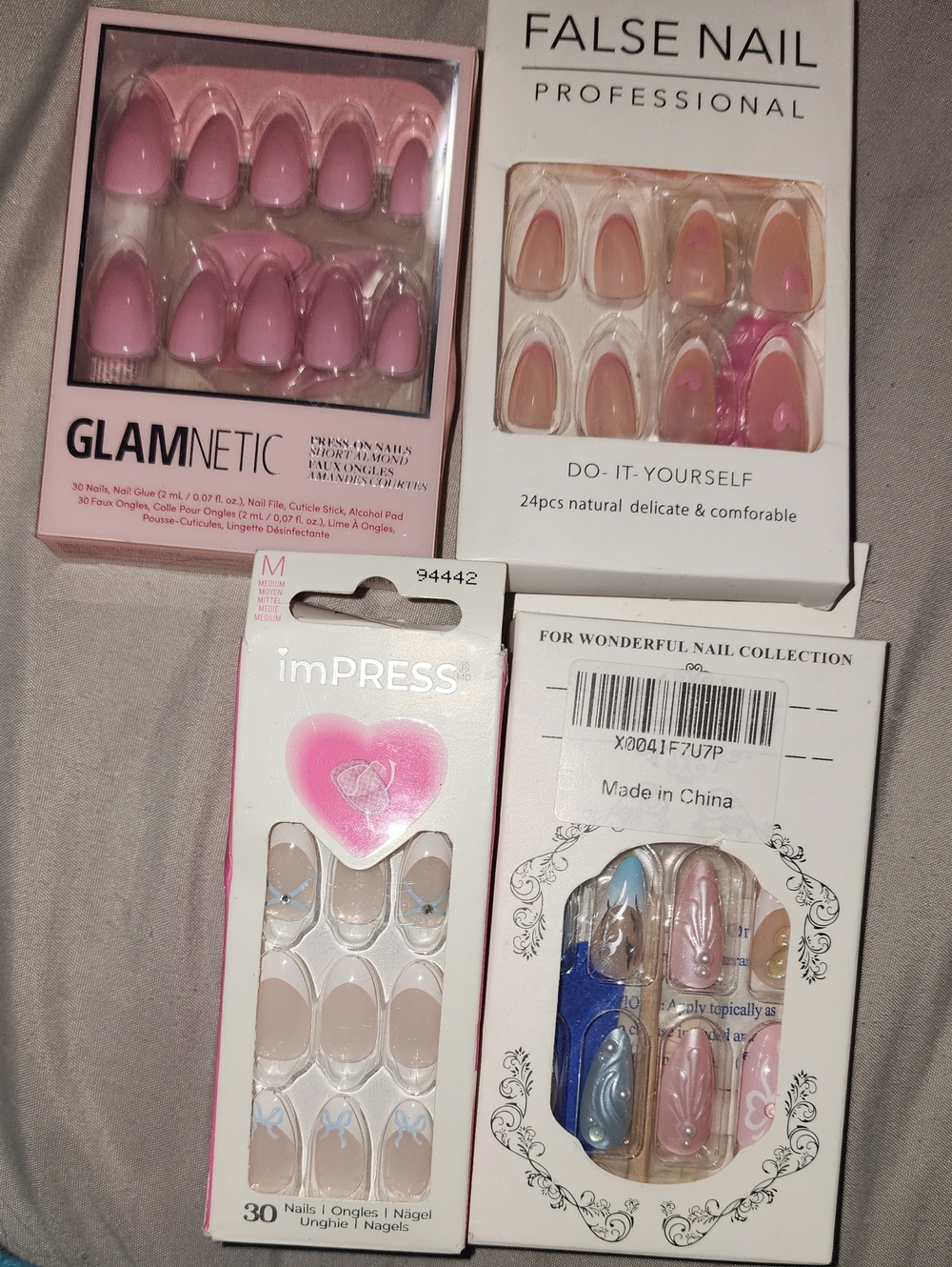 bulk imPRESS Press-On Nails Set - Pink, Nude, Blue Accents